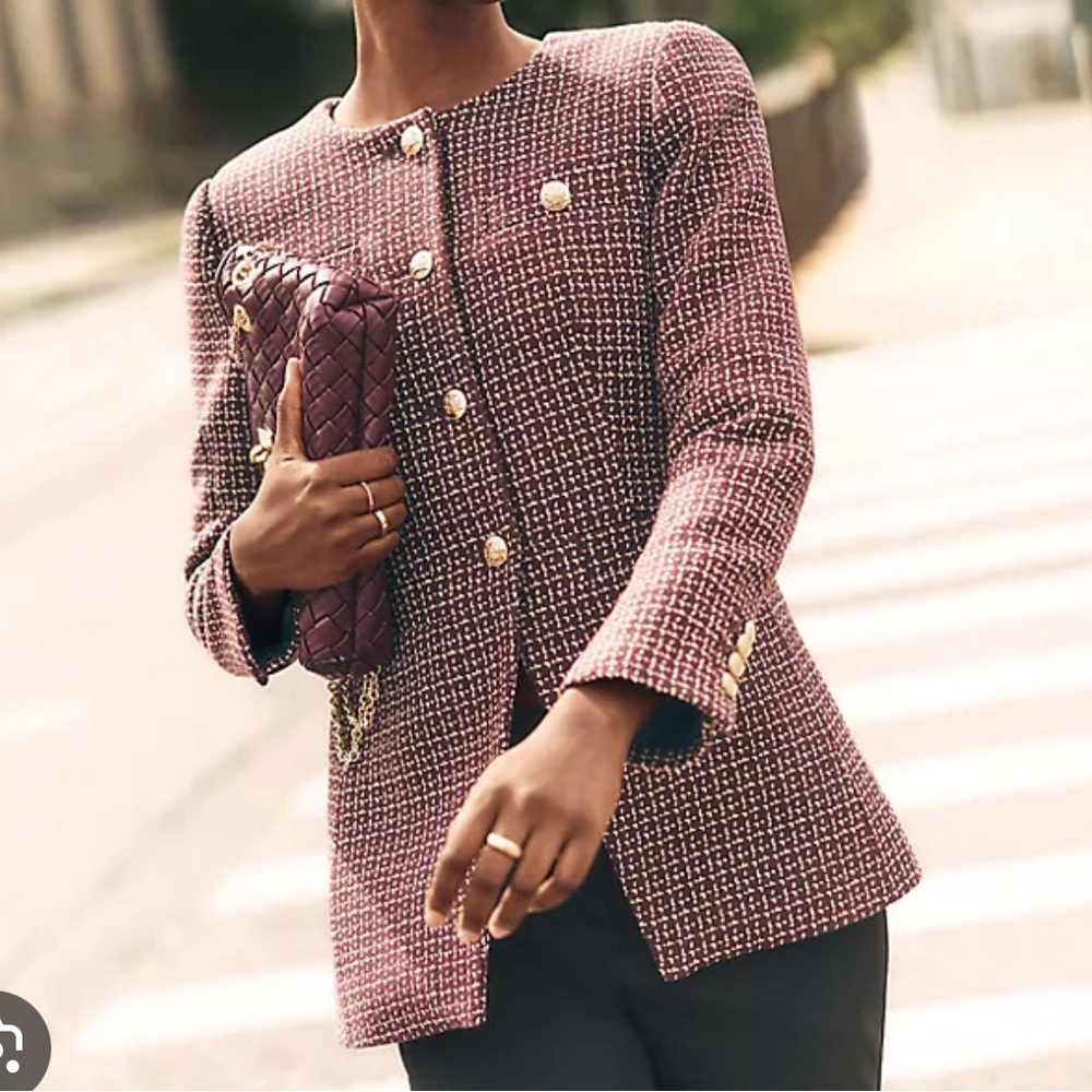 Ann Taylor Women's Burgundy Tweed Split Hem Jacket